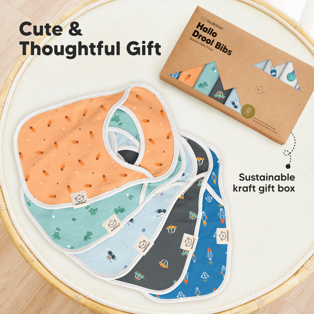 KeaBabies Hallo bib supports teething drool care in daily wear.