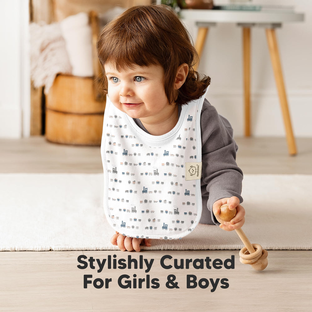 KeaBabies Hallo Baby Bibs large torso coverage helps protect outfits during meals.
