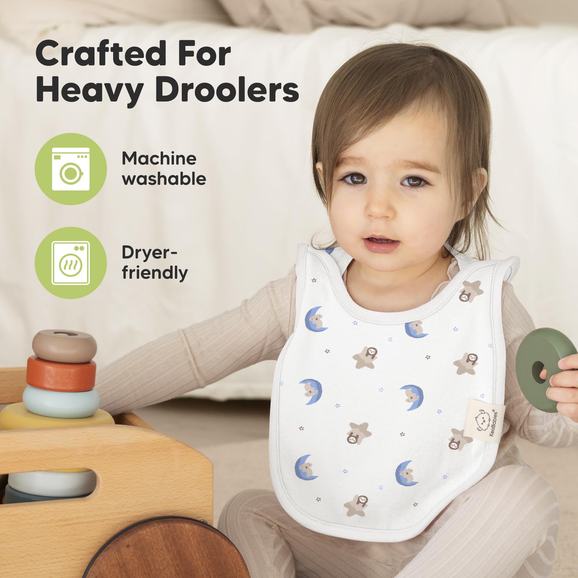 KeaBabies Hallo bib in unisex colors matches any outfit.