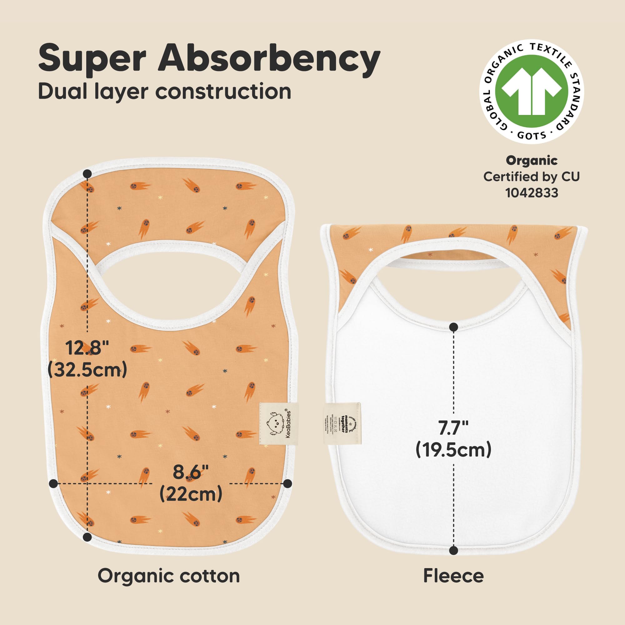KeaBabies Hallo bib with water-resistant fleece for added spill protection.