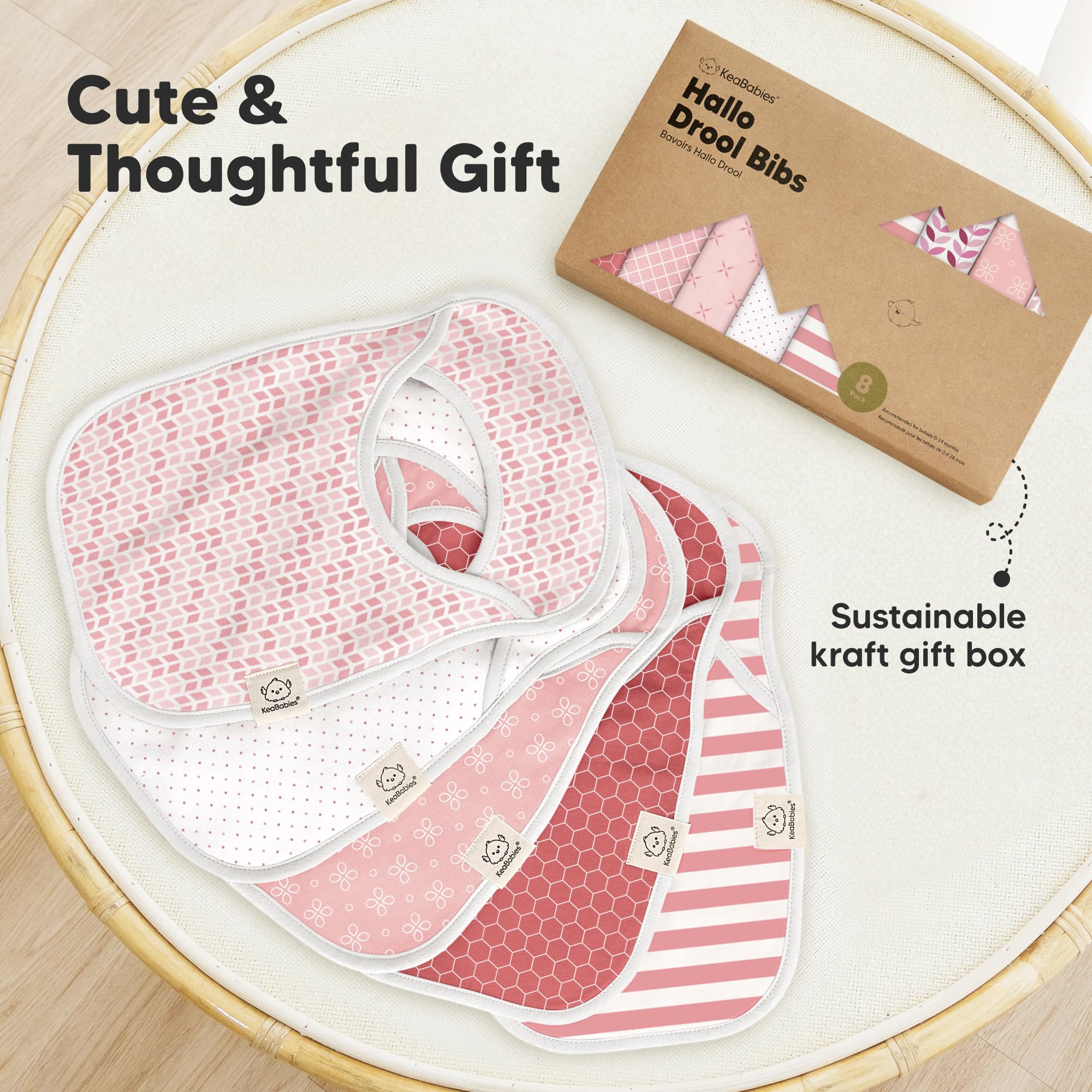 KeaBabies Hallo Bibs machine-washable fabric makes cleanup quick.