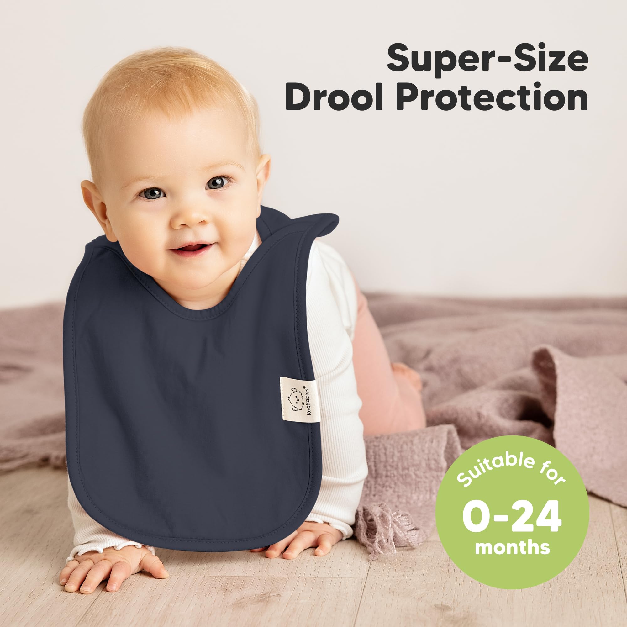 KeaBabies Hallo bib pullover design shown for easy over-the-head use.