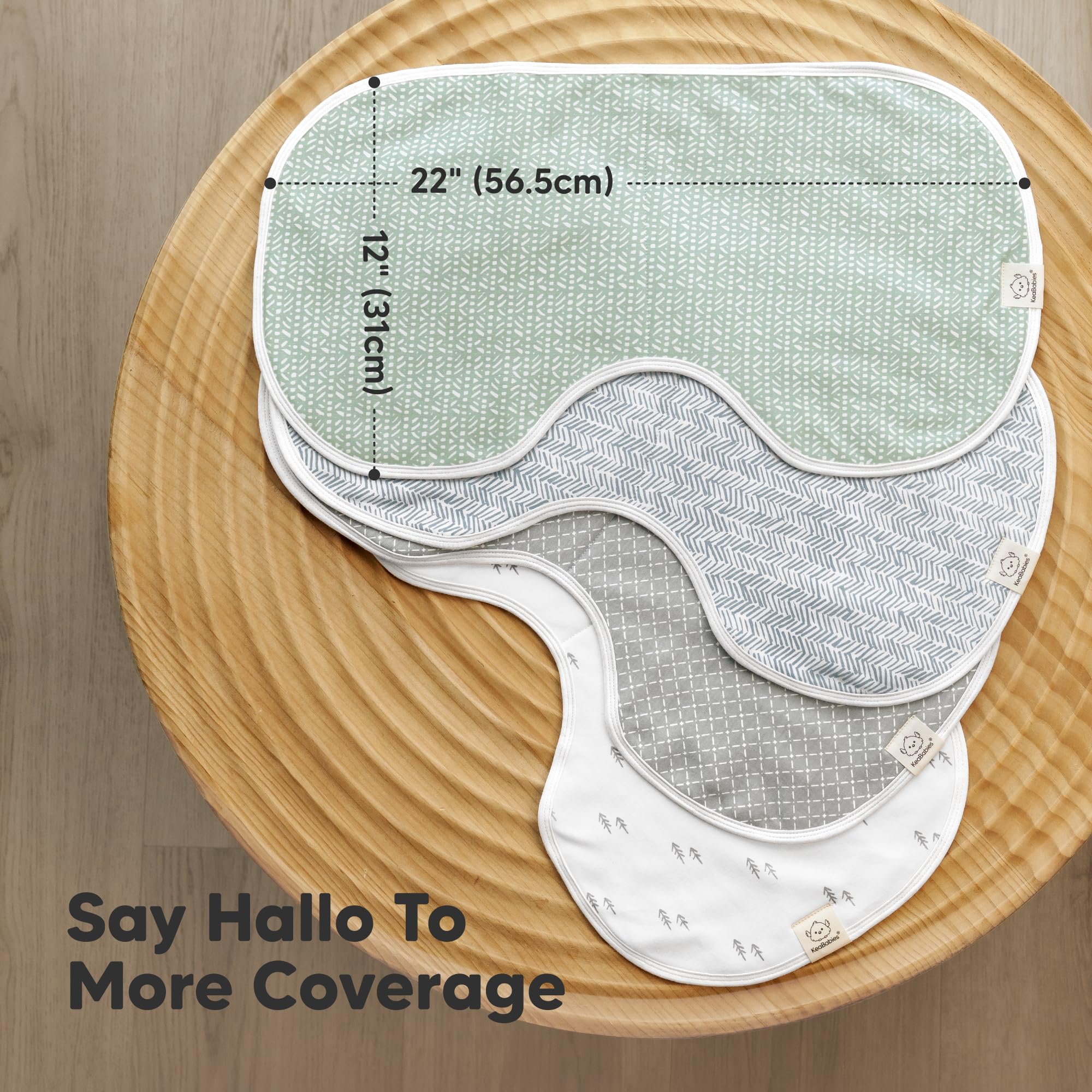 KeaBabies Hallo burp cloths three-layer absorption highlights spill protection and quick-dry comfort.