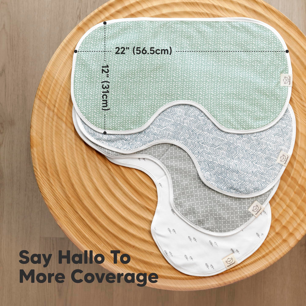 KeaBabies Hallo burp cloths three-layer absorption highlights spill protection and quick-dry comfort.