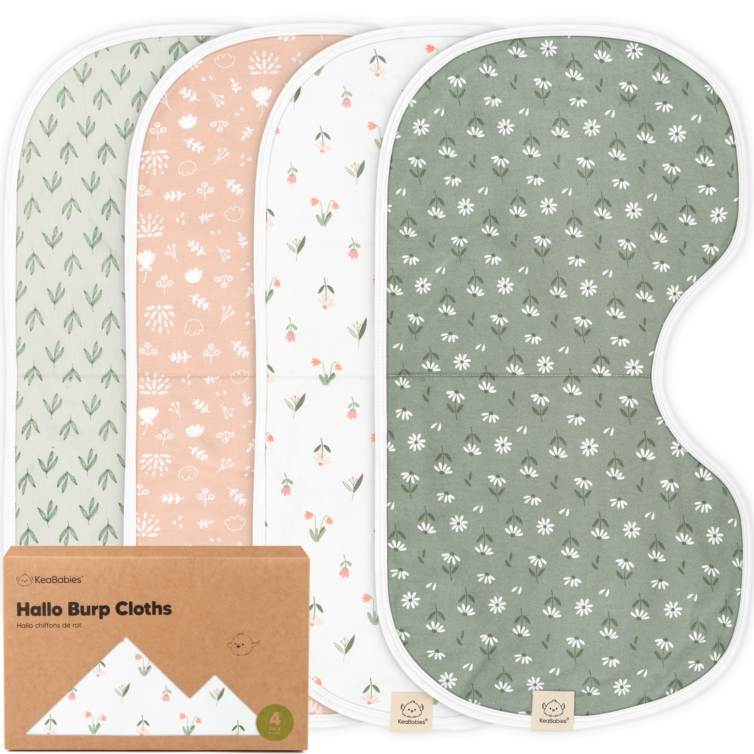 KeaBabies Hallo Burp Cloths 4-pack offering absorbent protection during feeding