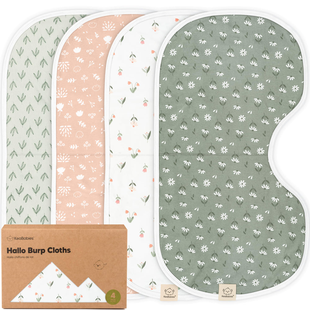 KeaBabies Hallo Burp Cloths 4-pack offering absorbent protection during feeding