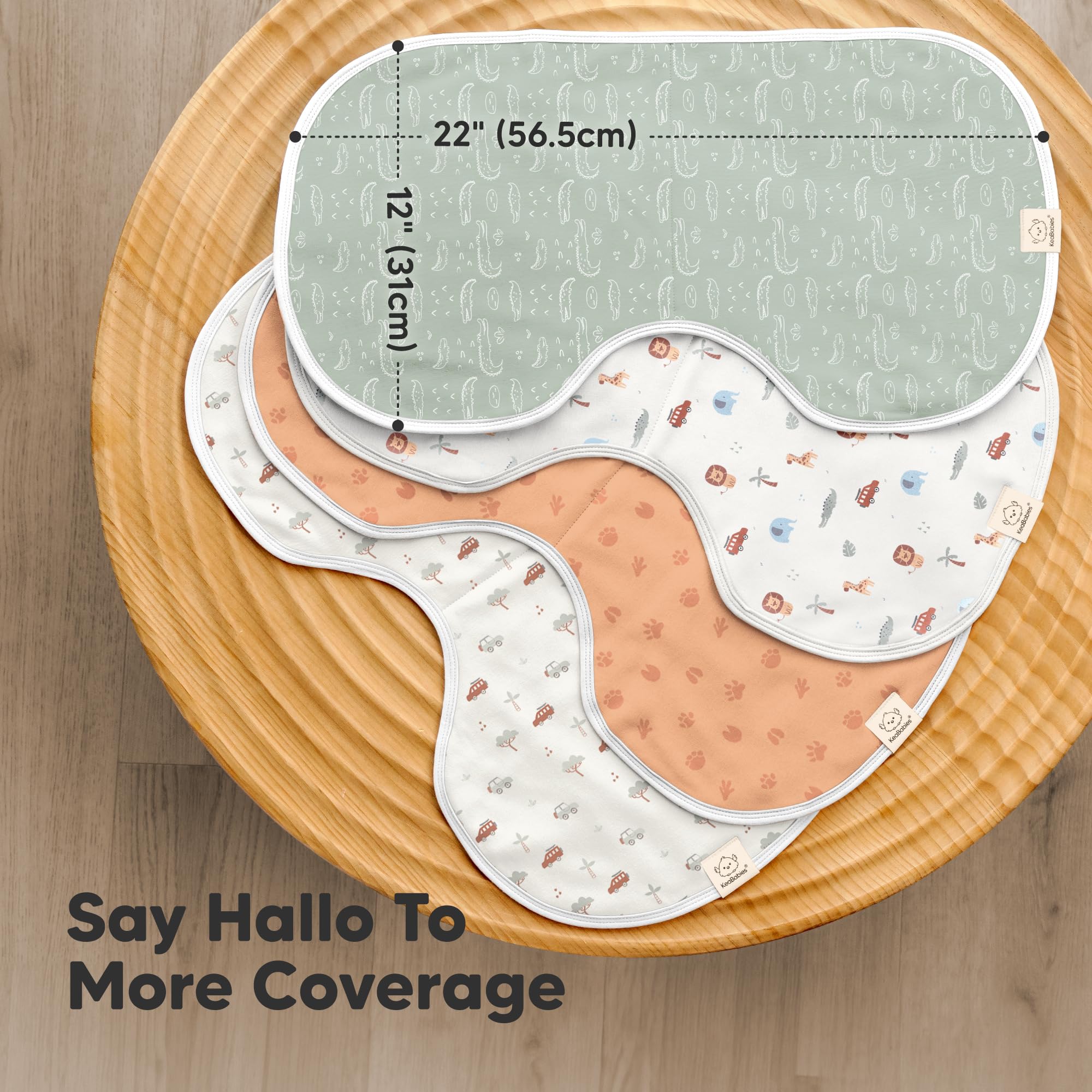 KeaBabies Hallo Burp Cloths absorbent core close-up demonstrates three-layer protection for spills.
