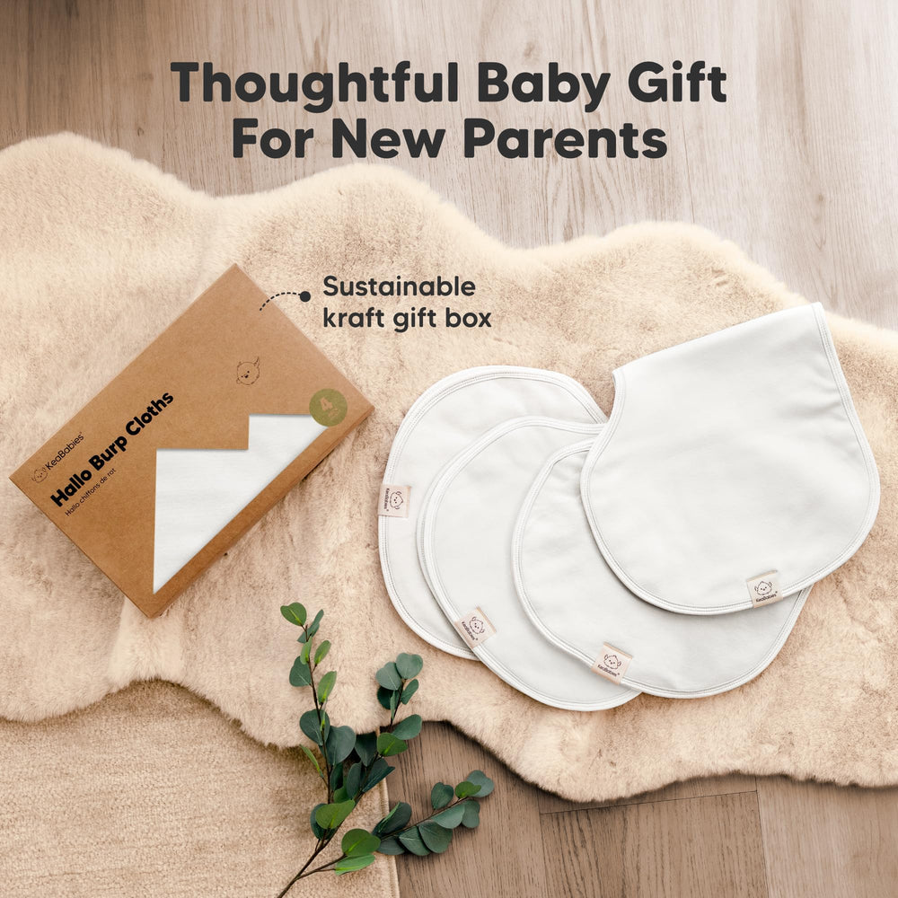KeaBabies Hallo Burp Cloths in gender-neutral white pair with any outfit.