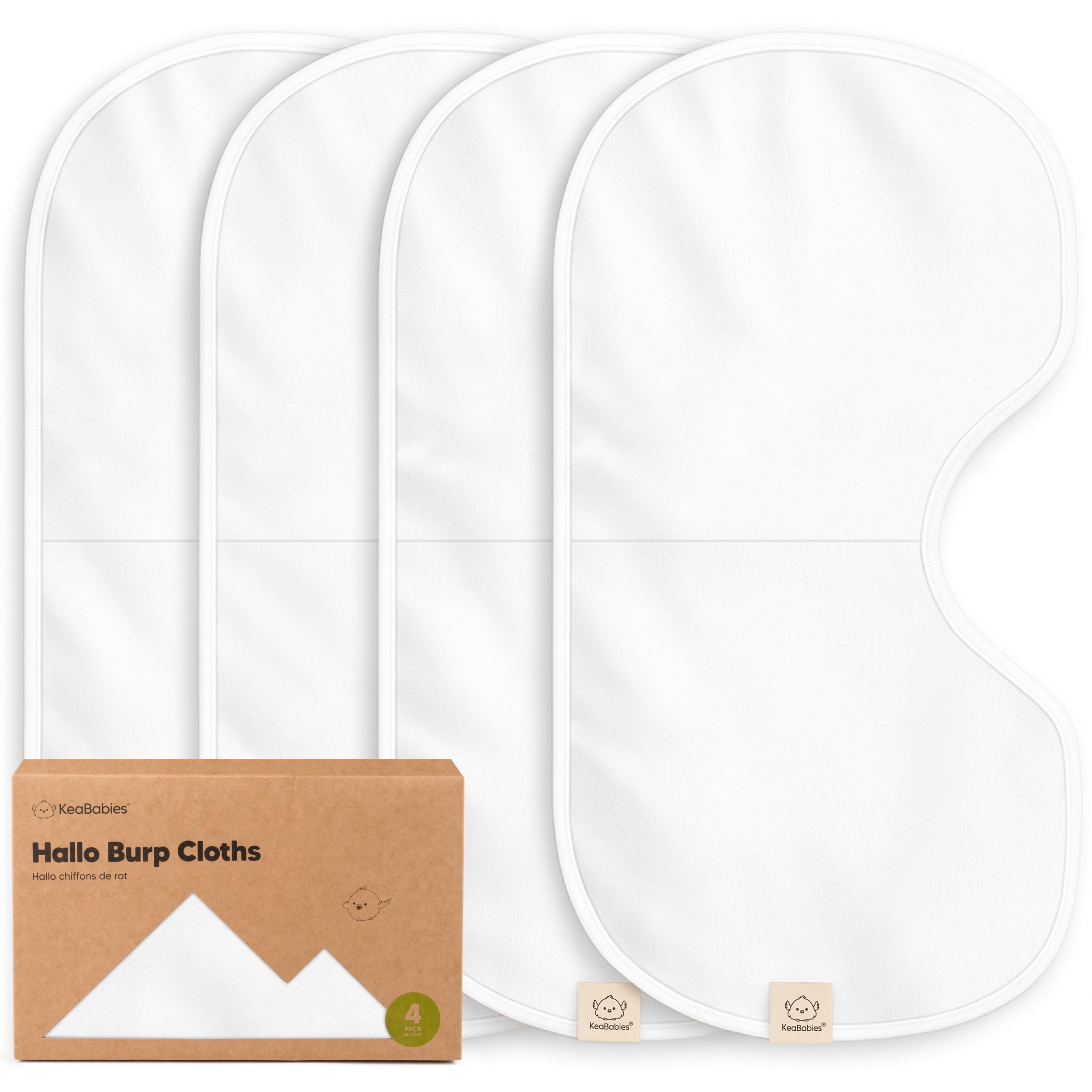KeaBabies Hallo Burp Cloths 4-pack packaging is gift-ready for new baby registries.
