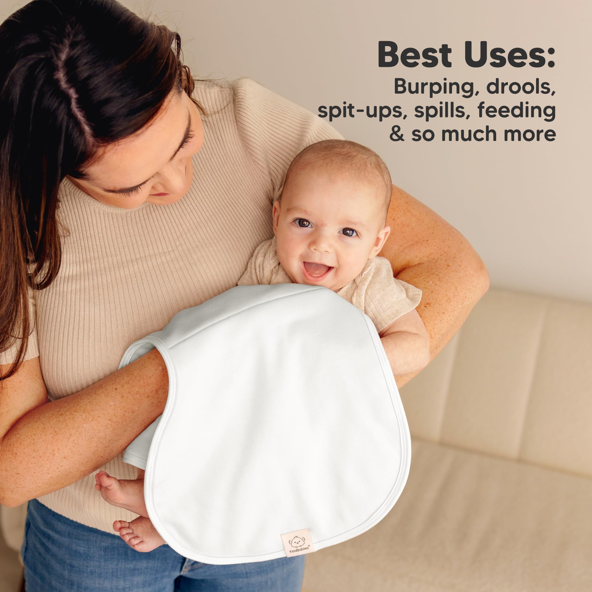 KeaBabies Hallo Burp Cloths measure 22 by 12 inches for broad coverage.