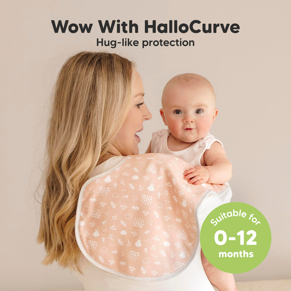 KeaBabies Hallo Curve burp cloth showing shoulder coverage and comfort