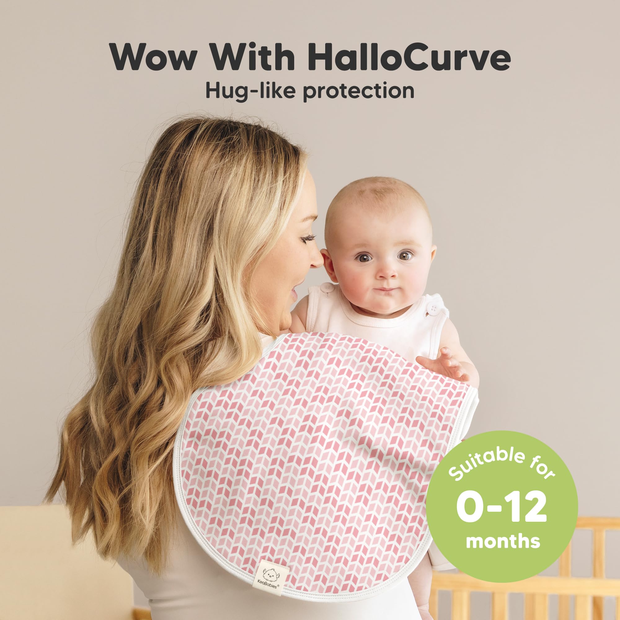 KeaBabies Hallo curve design demonstrates extended coverage during mess-prone feedings.