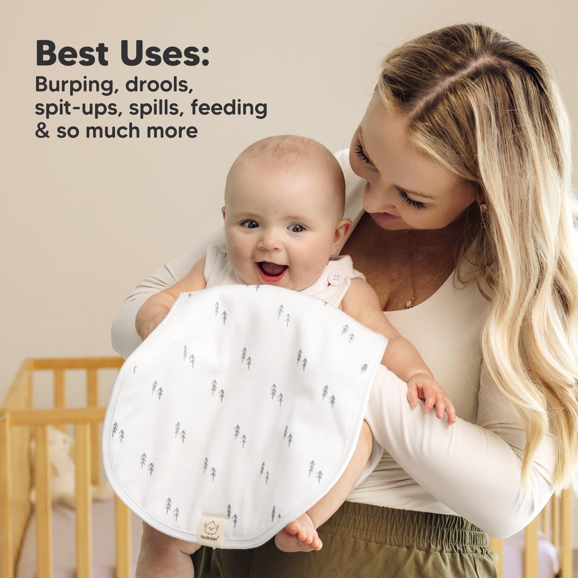 KeaBabies Hallo burp cloths are machine washable and dryer-friendly for busy parents.