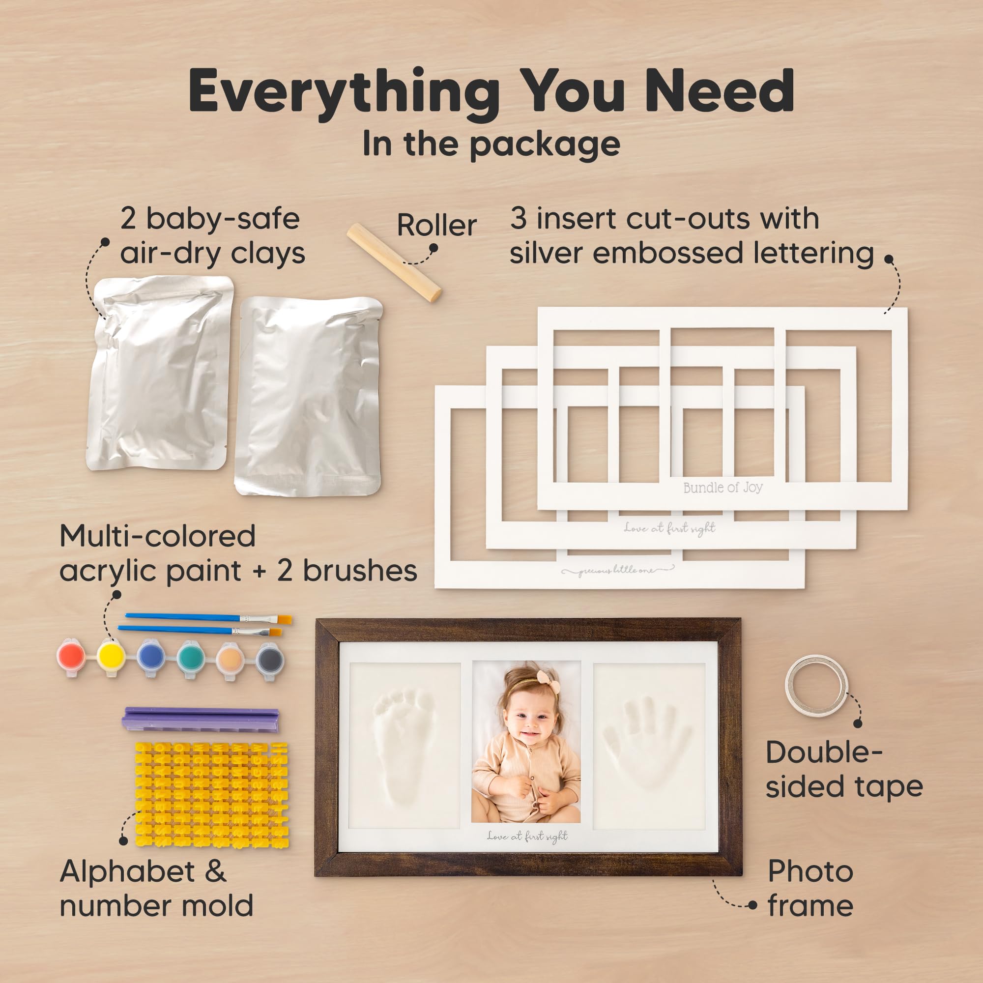 KeaBabies baby handprint drying setup shows safe air-dry clay for keepsakes.