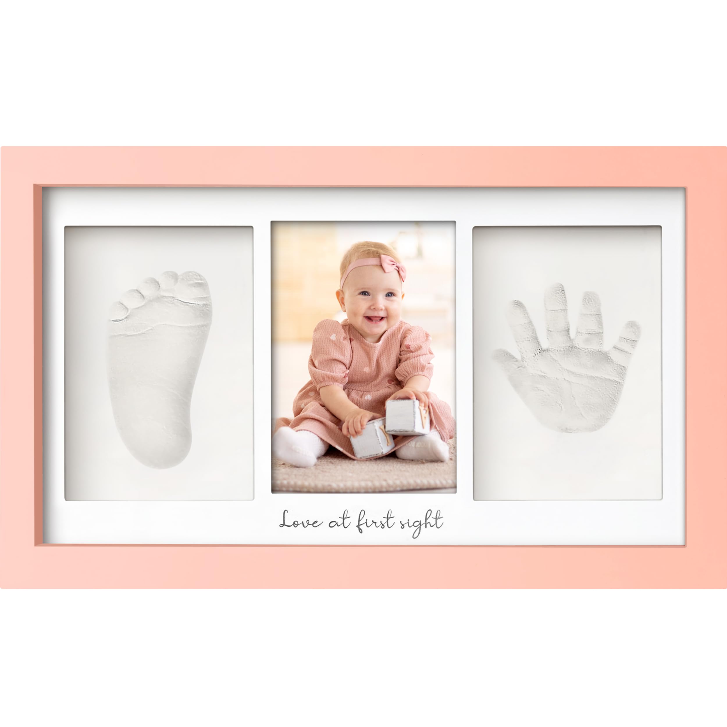 KeaBabies handprint and footprint frame in Sweet Pink, a nursery keepsake.