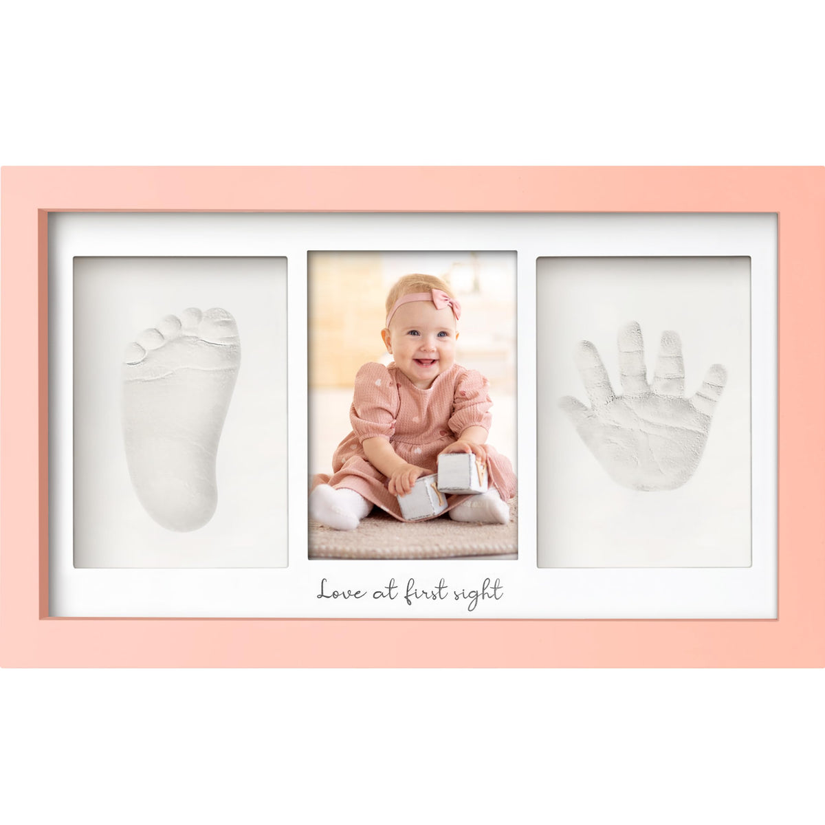 KeaBabies handprint and footprint frame in Sweet Pink, a nursery keepsake.