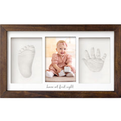 KeaBabies handprint kit in dark walnut frame captures delicate baby memories.