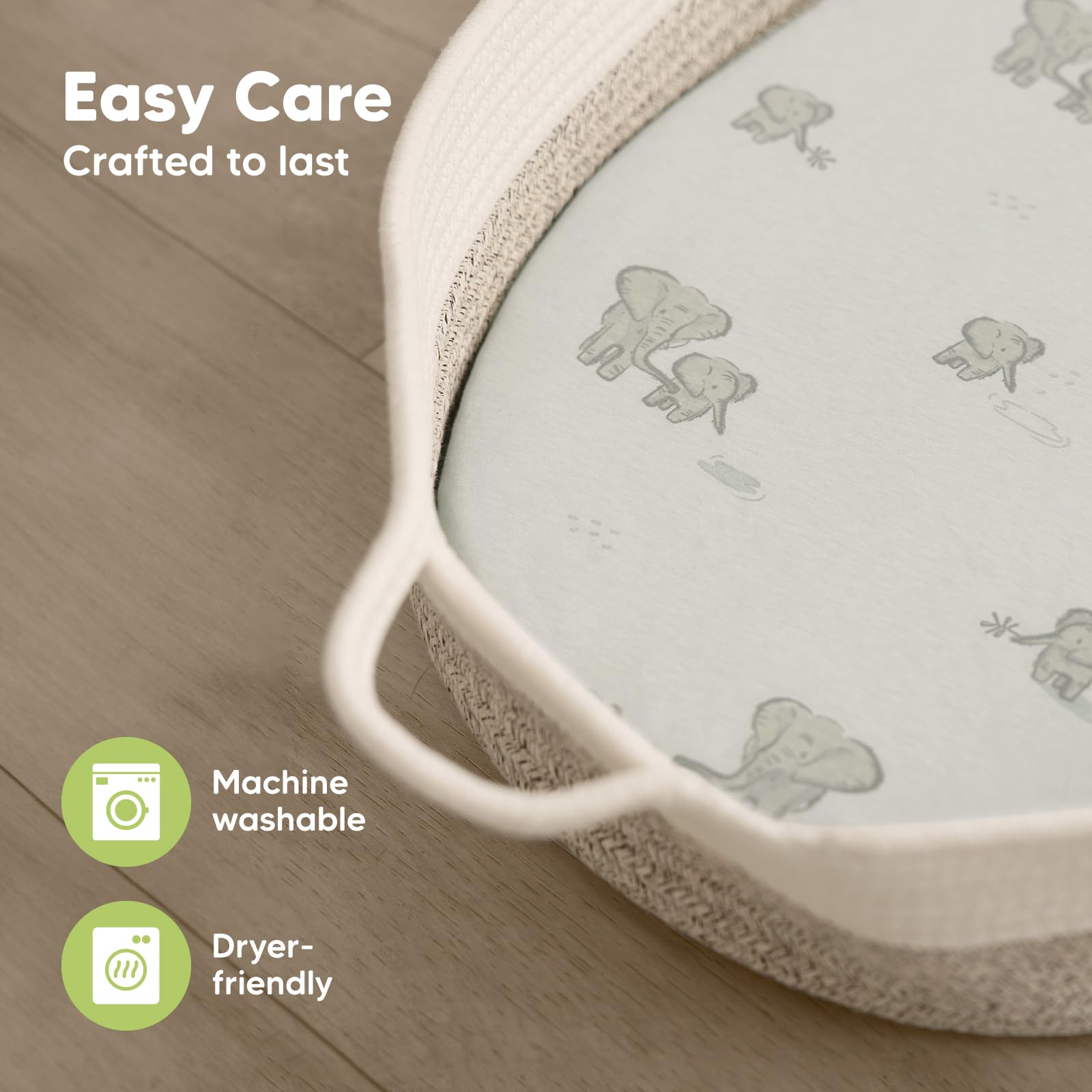 KeaBabies herb bassinet fitting steps image suggests quick sheet changes
