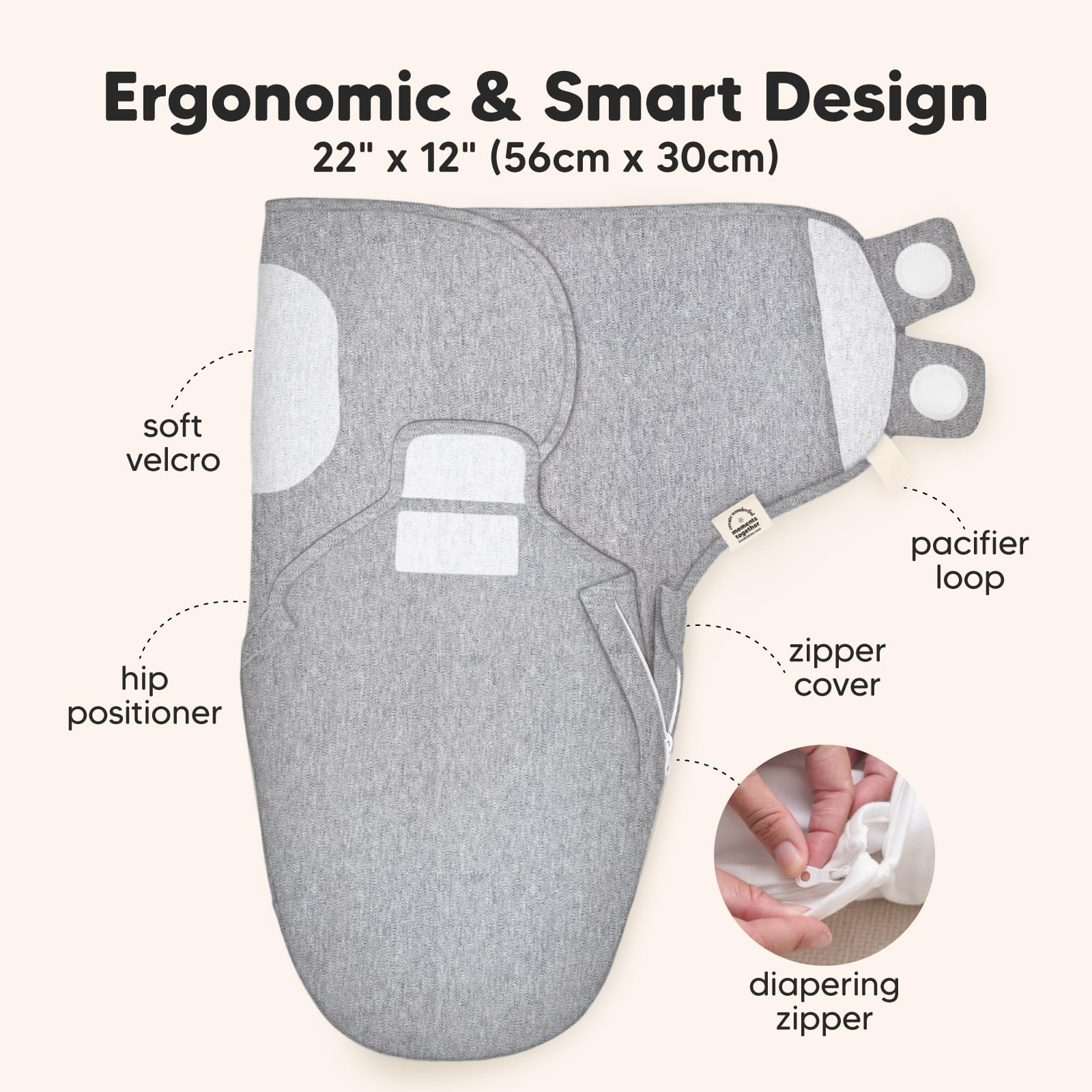 KeaBabies hip-healthy IHDI-certified swaddle promotes ergonomic support for tiny hips