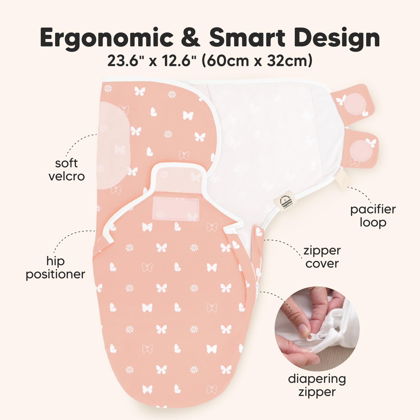 KeaBabies hip-healthy-design close-up emphasizes ergonomic hip support for growing infants