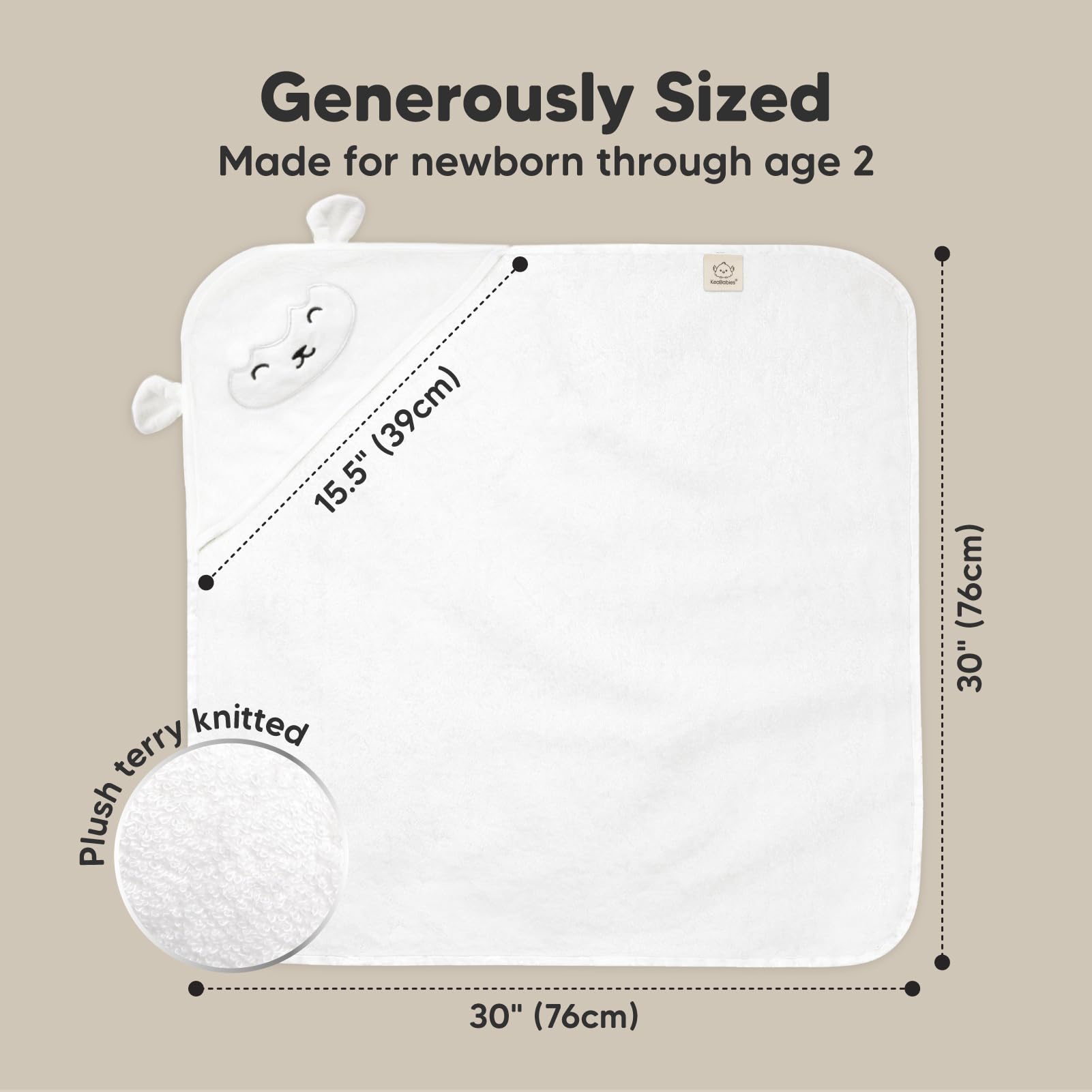 KeaBabies towel growth-ready from newborn to toddler use