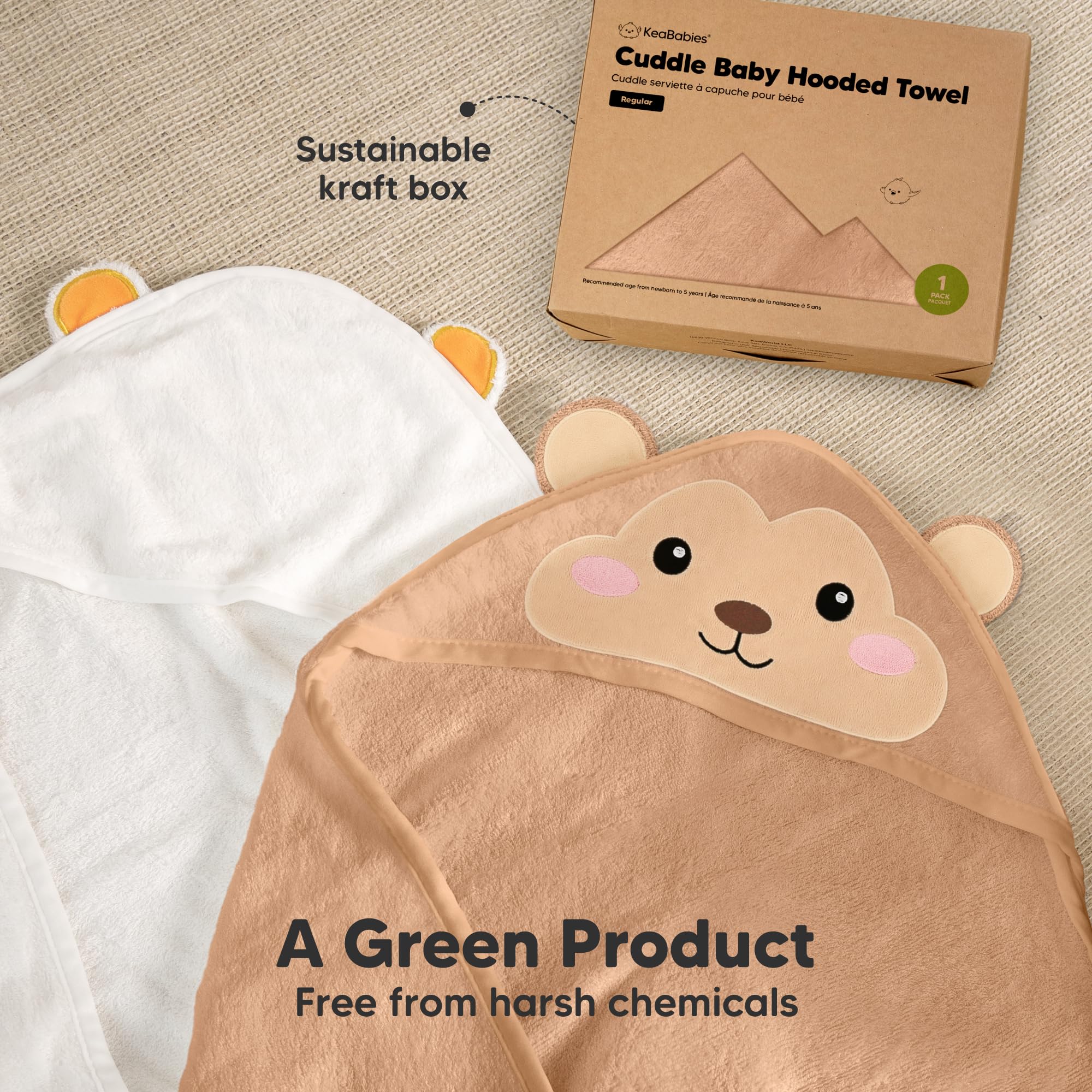 KeaBabies hooded towel-machine-friendly care shows easy washing and drying.
