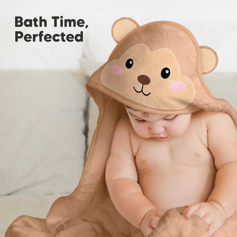 KeaBabies hooded towel-monkey-design appeals to parents and babies during bath time.