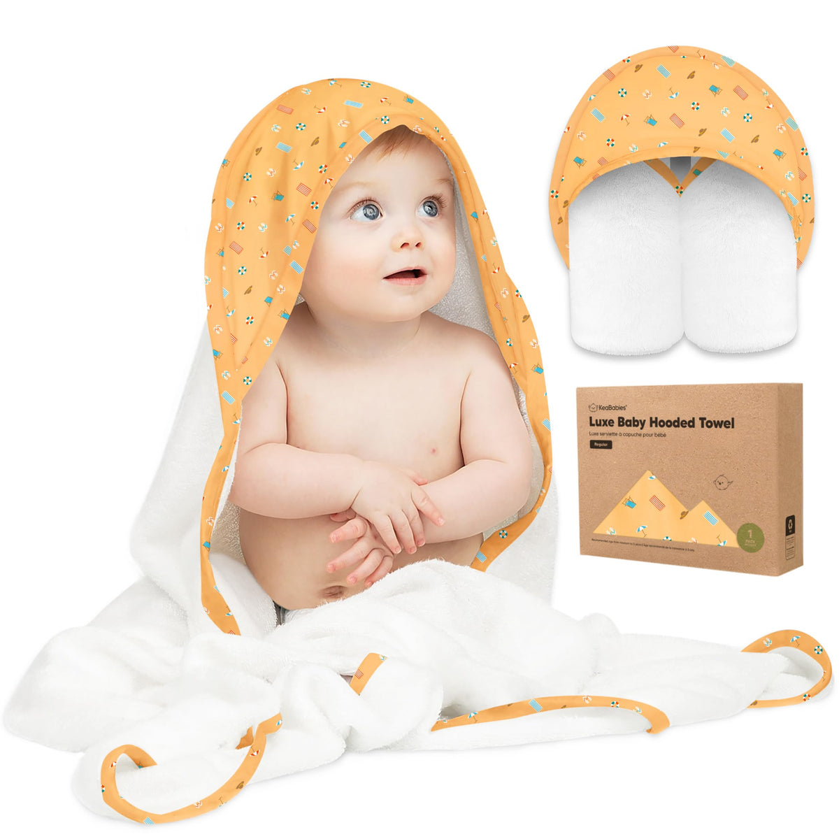 KeaBabies hooded baby towel newborn 35x35 for quick, gentle drying after baths.