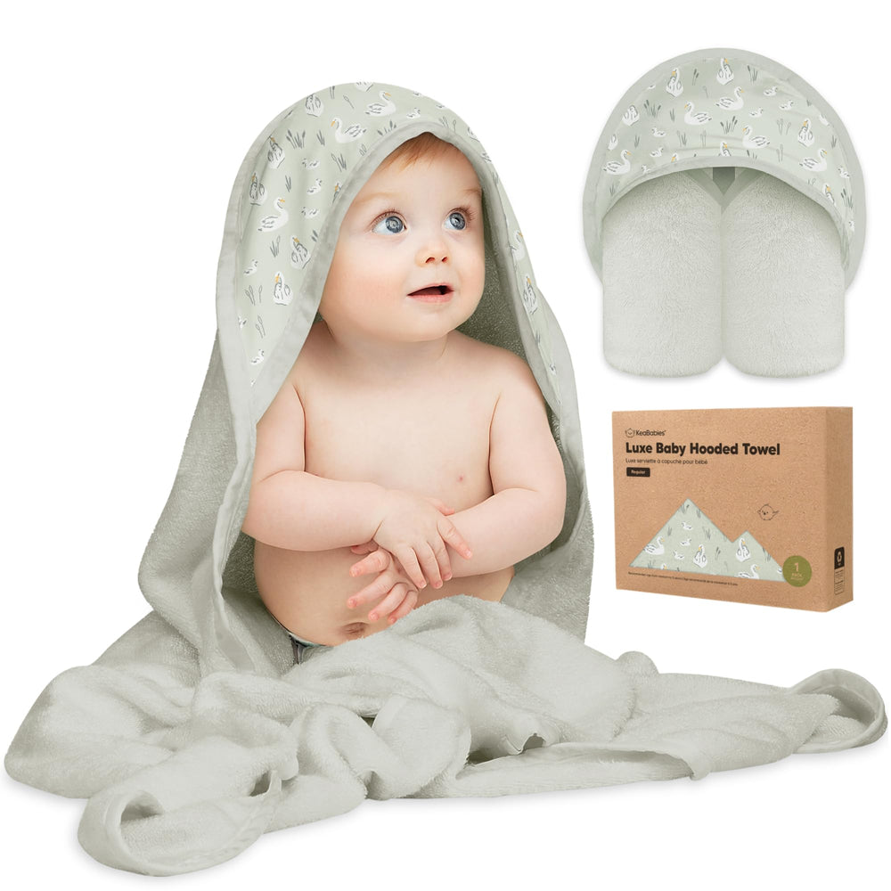 KeaBabies Hooded Baby Towel close-up shows plush bamboo viscose fabric for gentle newborn drying.