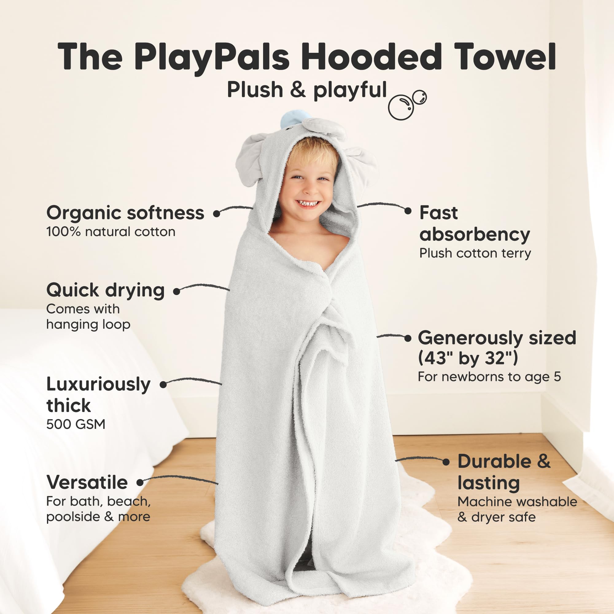 KeaBabies hooded towel absorbent and quick-drying after bath or pool