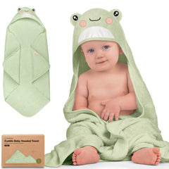KeaBabies hooded towel 30x30 frog front view for quick-drying bath time.
