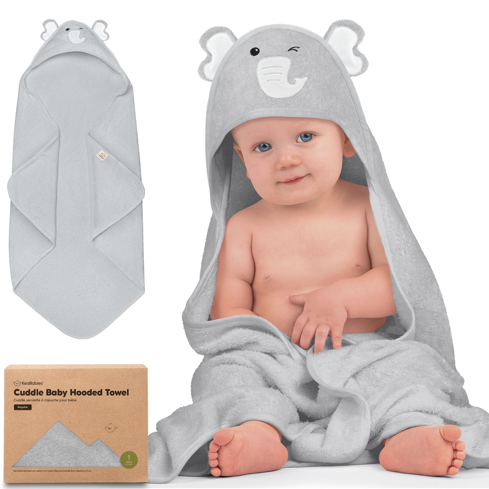 KeaBabies hooded towel 35x35 close-up shows quick-drying bamboo fabric after bath.
