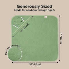 KeaBabies hooded towel size 35x35 inches for growing toddler use.