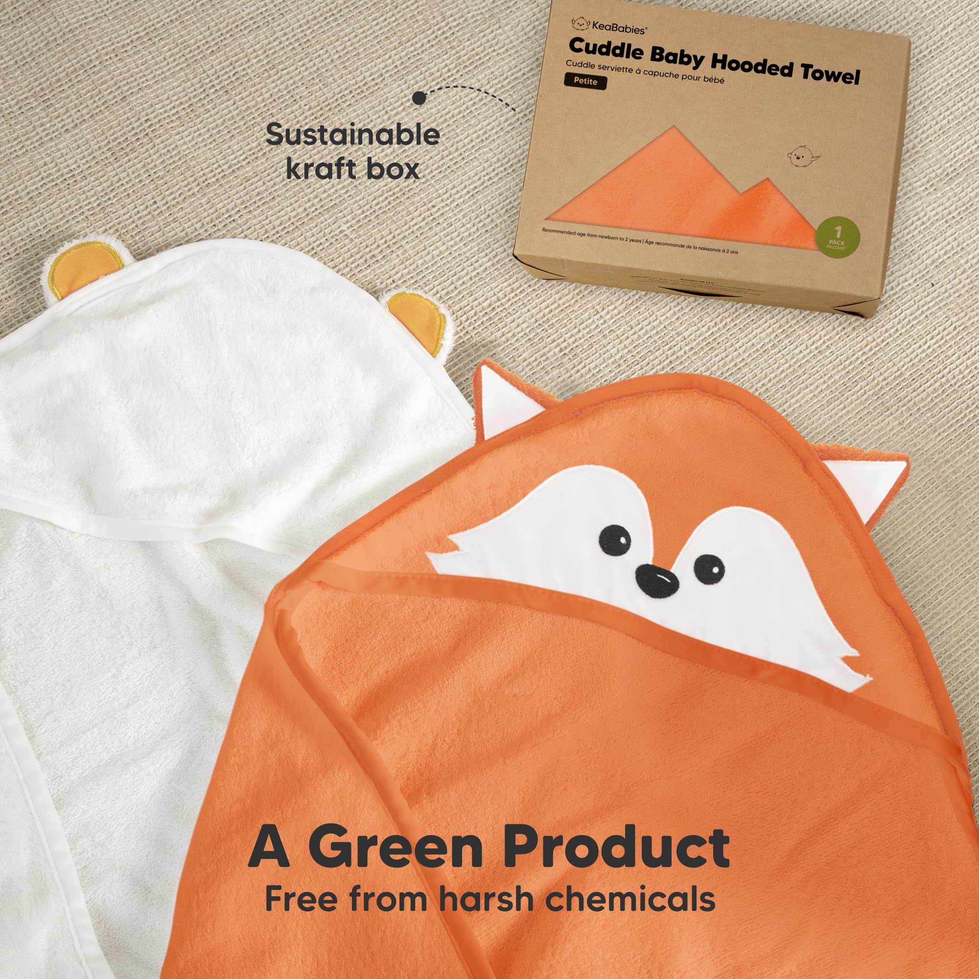 KeaBabies hooded towel close-up shows plush 500GSM thick material.