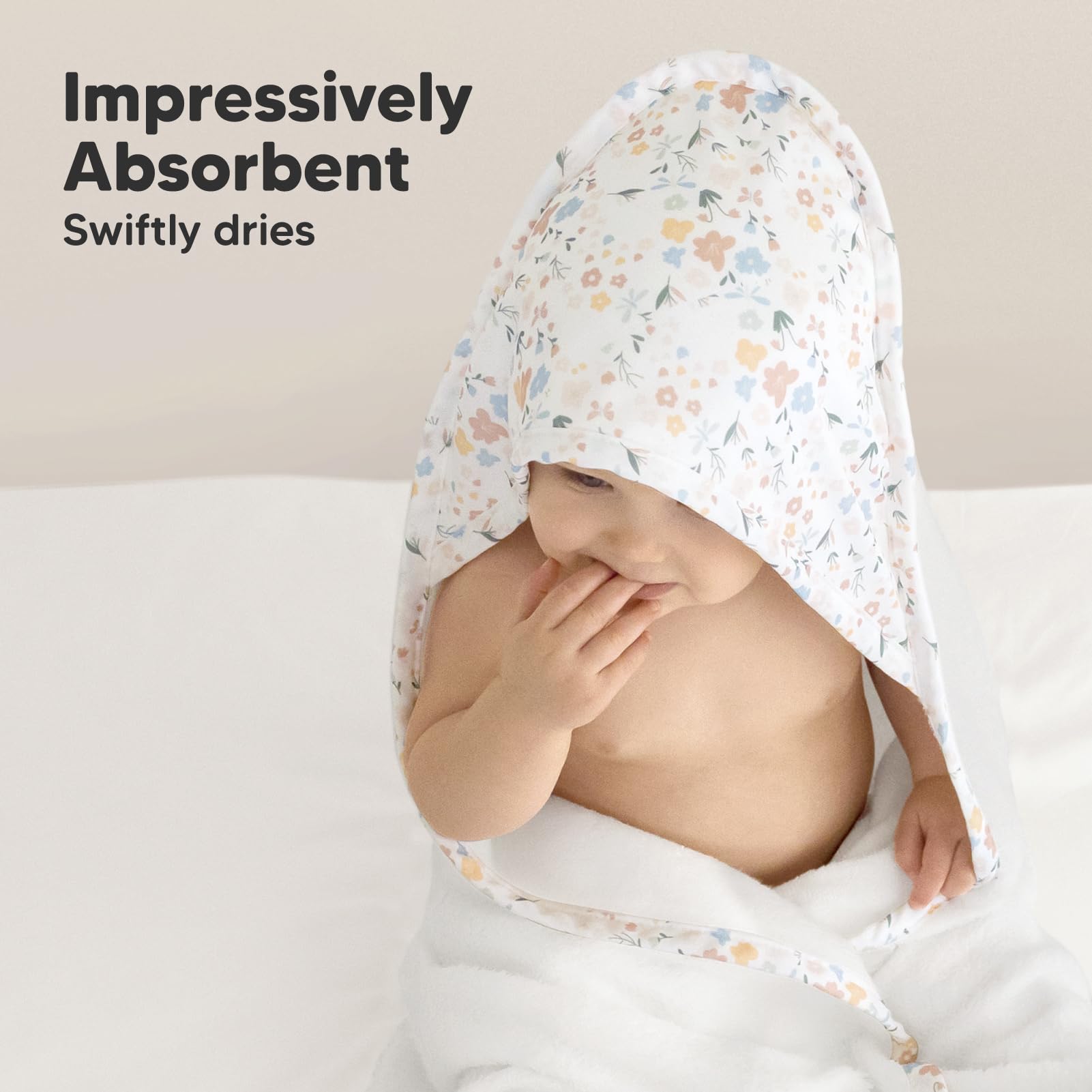 KeaBabies hooded towel soft 500gsm fluff image conveys luxurious warmth against baby skin