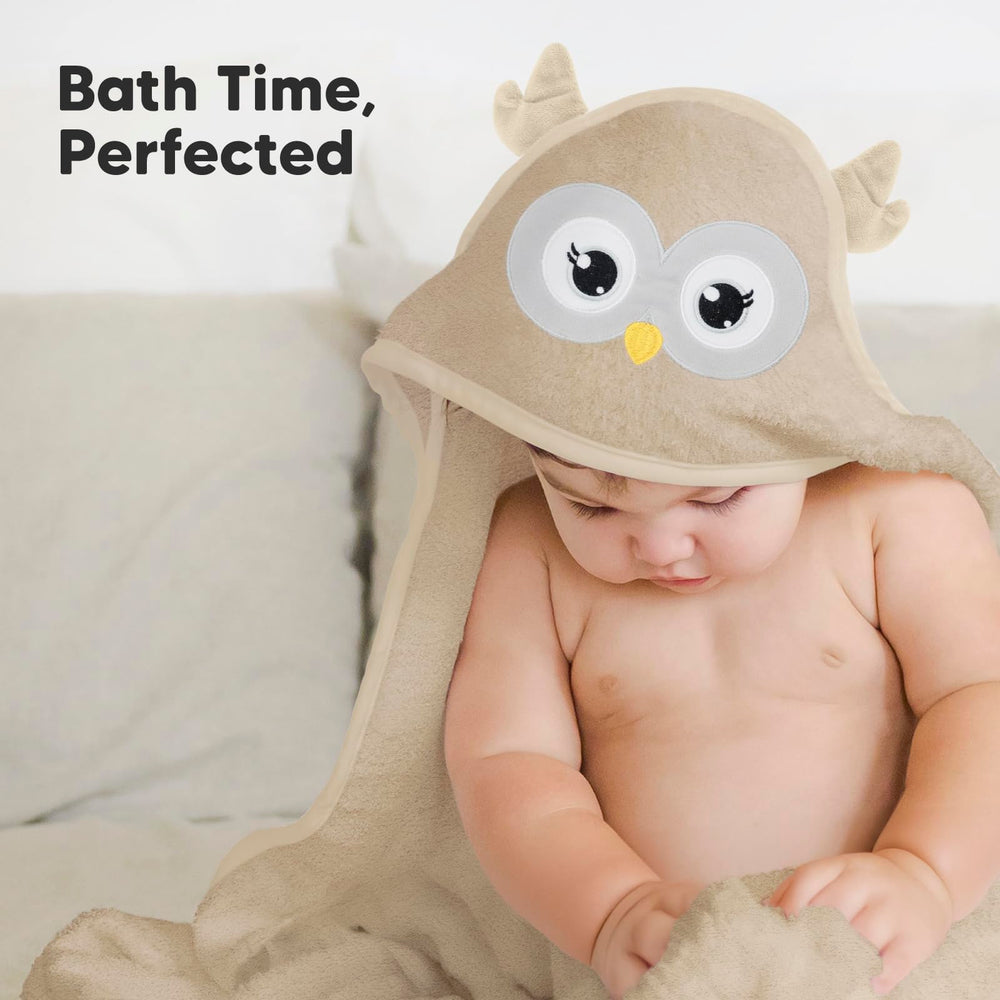 KeaBabies hooded towel Owl design cute and cozy bath time moment.