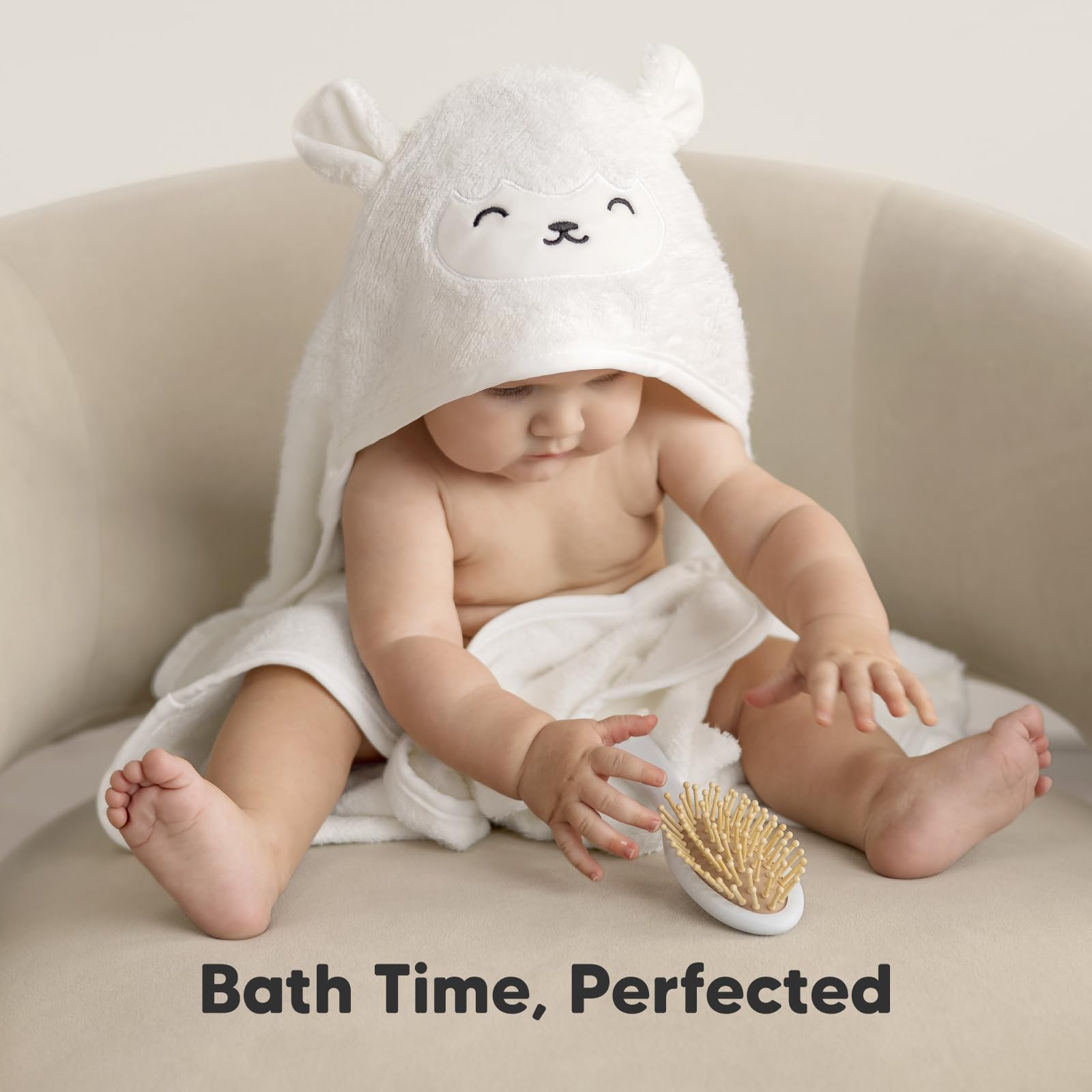 KeaBabies hooded towel bamboo fabric used for gentle post-bath drying.
