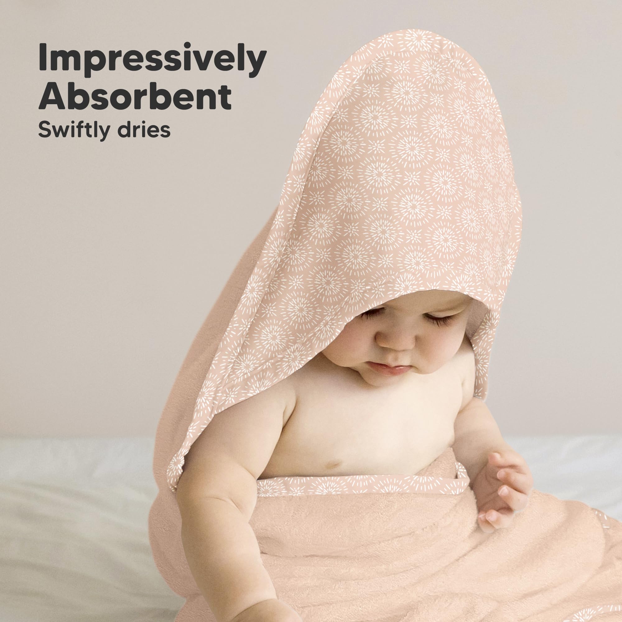 KeaBabies hooded towel after bath drying scene emphasizes fast absorption and quick dryness.