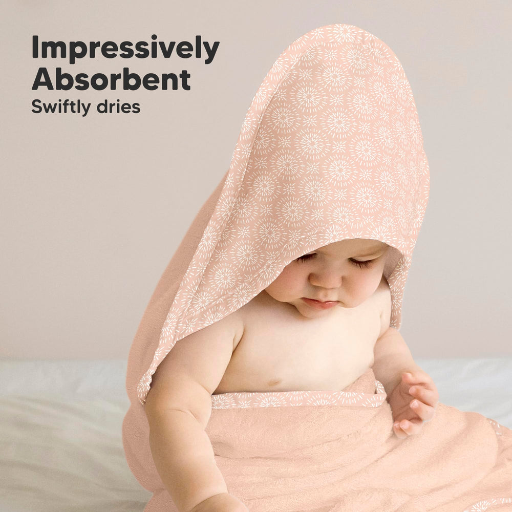 KeaBabies hooded towel after bath drying scene emphasizes fast absorption and quick dryness.