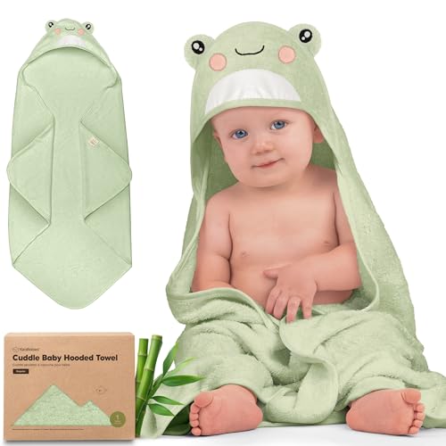 KeaBabies hooded towel baby 35x35 flat lay shows soft, quick-drying bath essential.