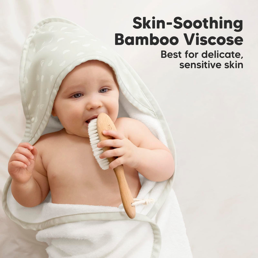 KeaBabies hooded towel bamboo viscose for threefold absorbency after bath time.