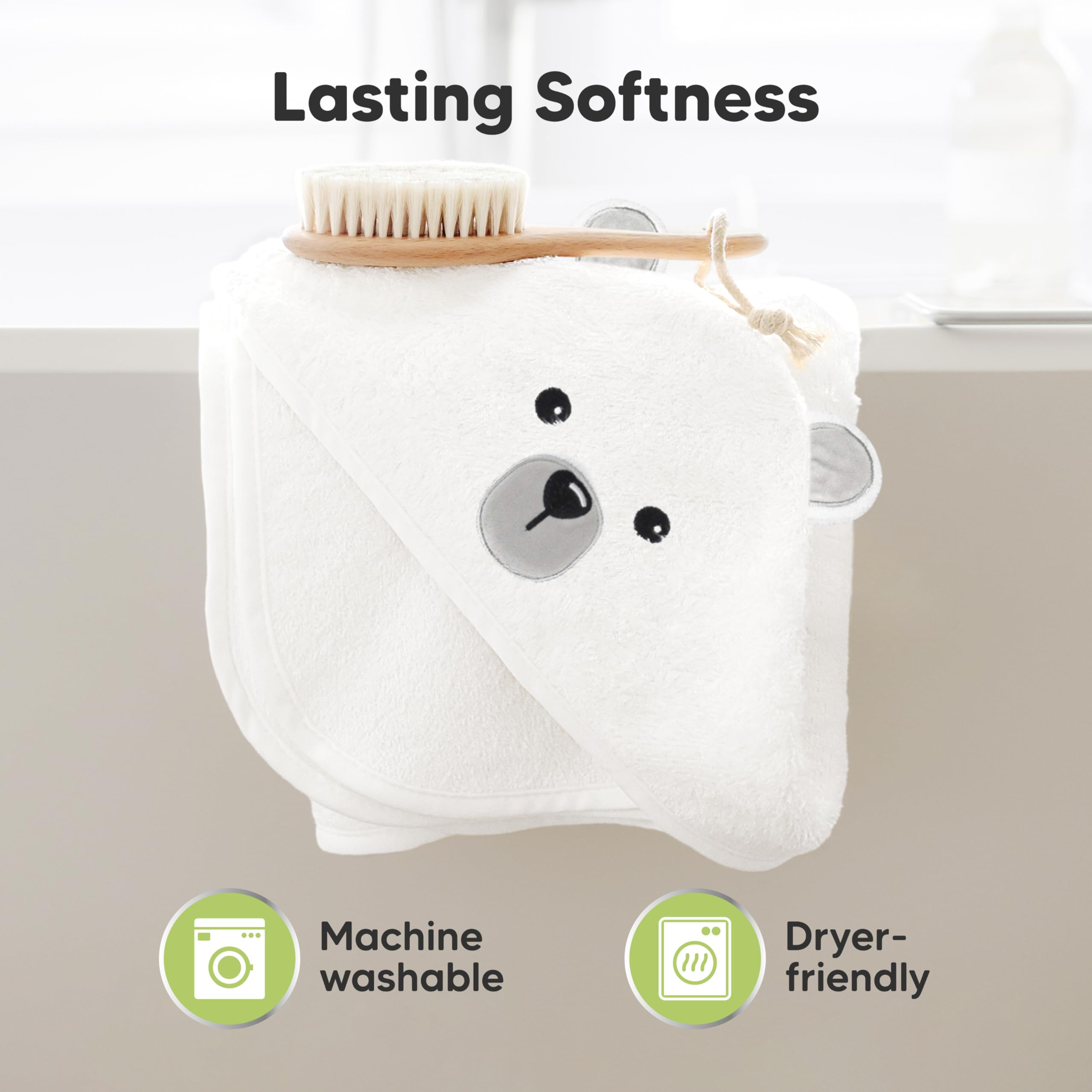 KeaBabies hooded towel bamboo-viscose emphasizes high absorbency for faster drying.