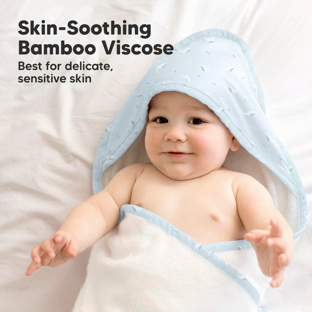 KeaBabies hooded towel blue whale folded for storage and travel