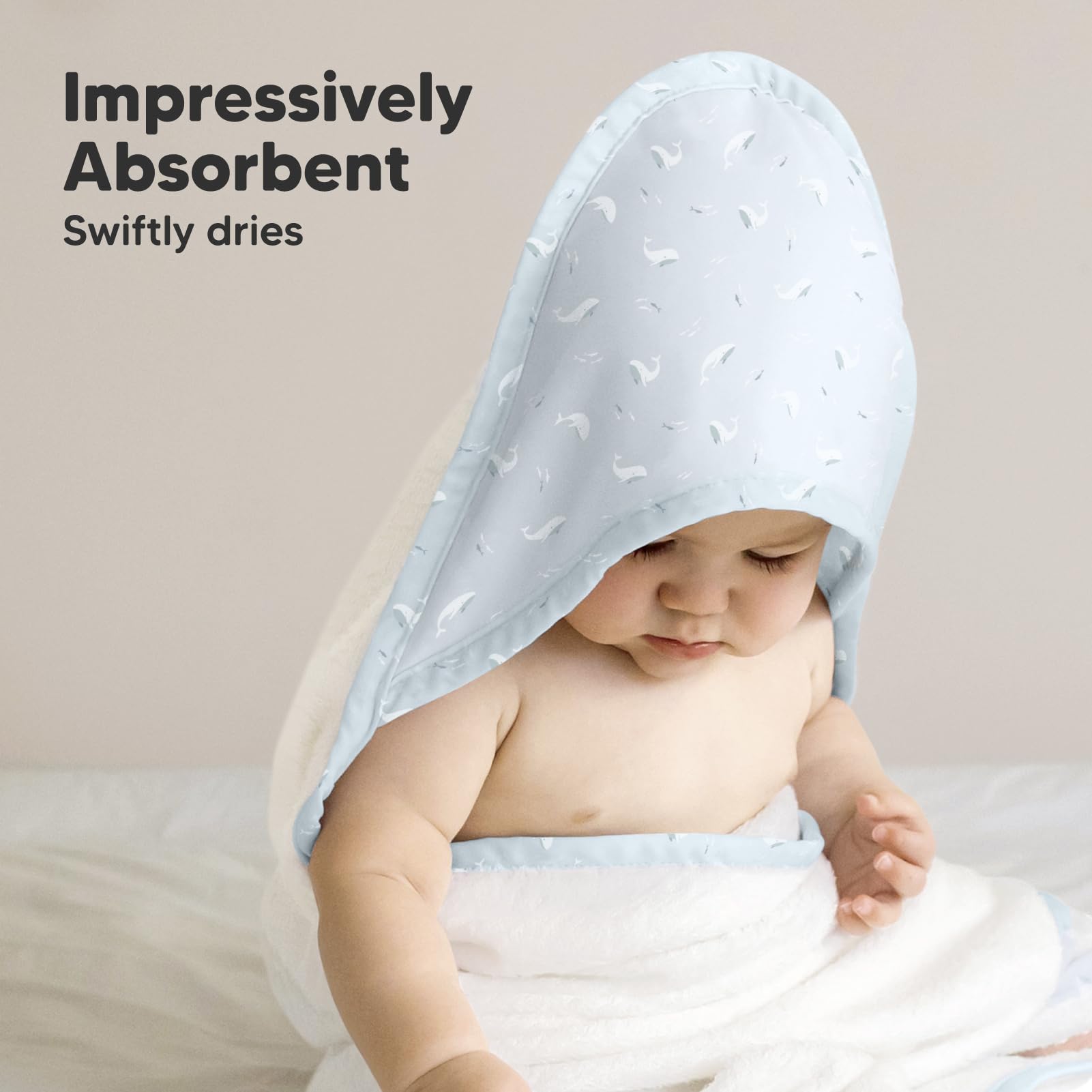 KeaBabies hooded towel blue whale soft texture close-up on bamboo viscose