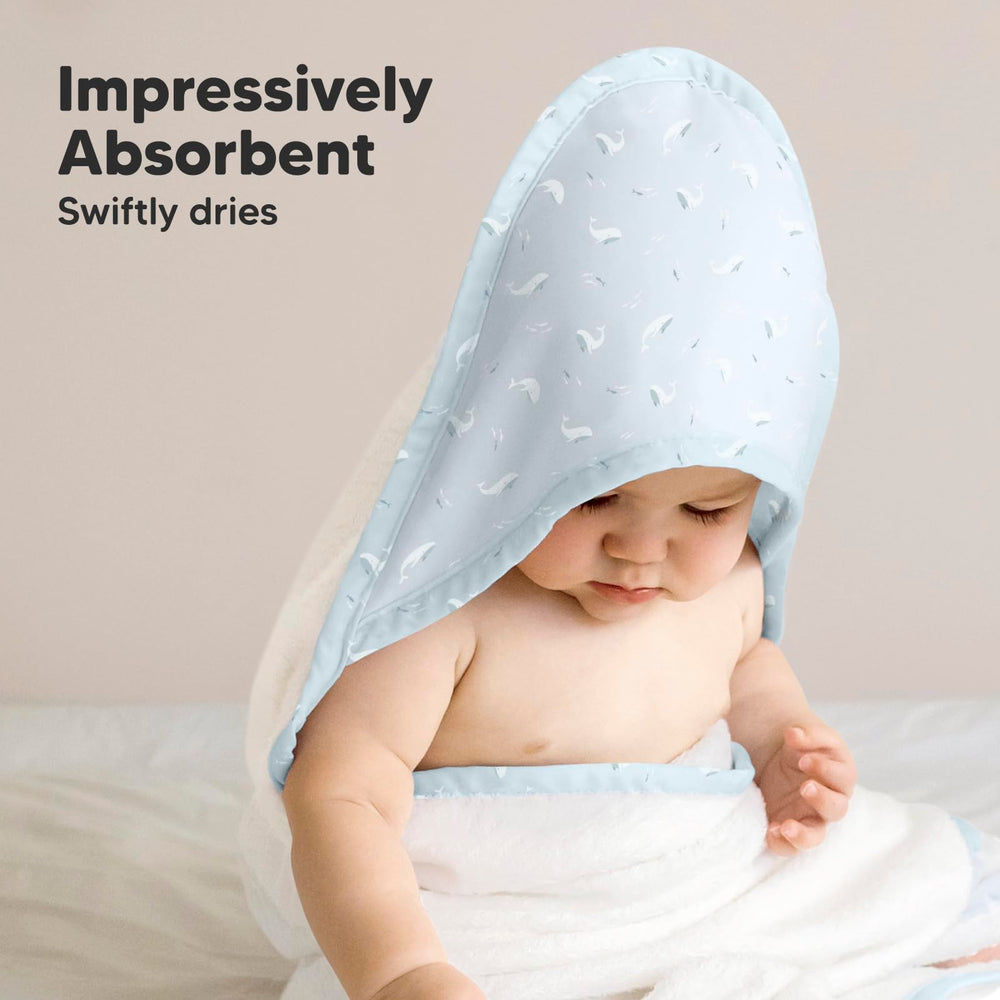 KeaBabies hooded towel blue whale soft texture close-up on bamboo viscose