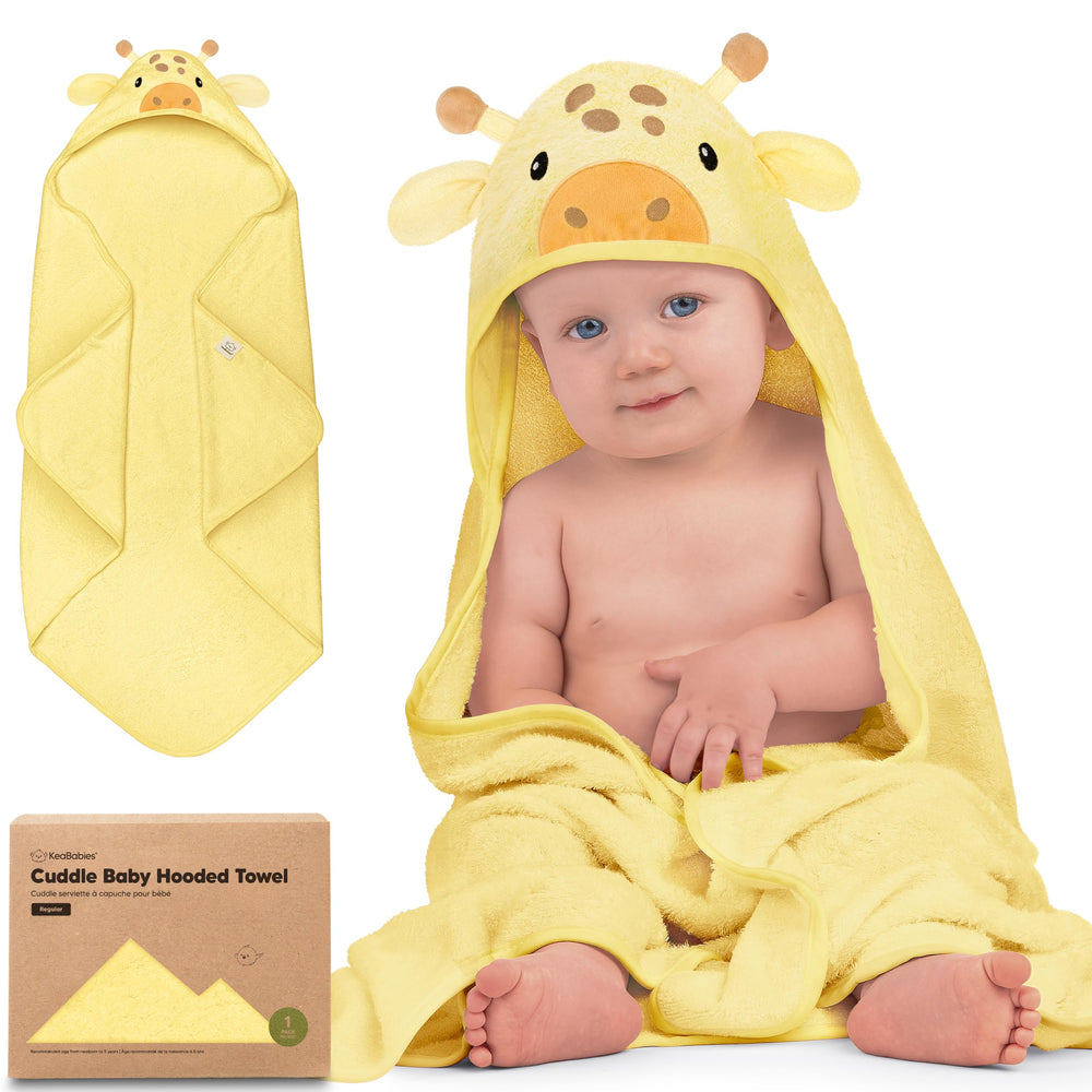 KeaBabies hooded towel with giraffe hood for cozy newborn bath time.