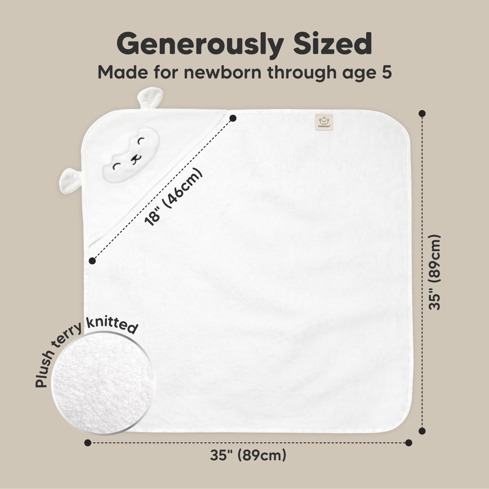 KeaBabies hooded towel hood detail emphasizing cozy head coverage for quick drying.
