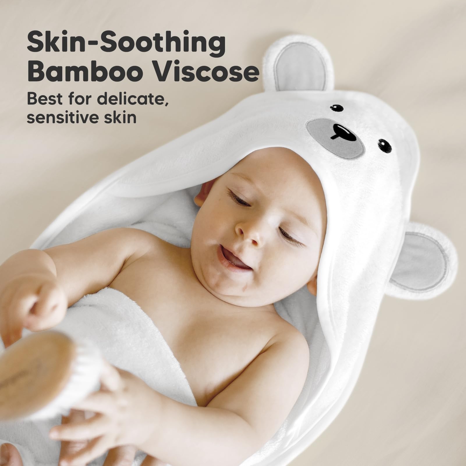KeaBabies hooded towel hooded design keeps head warm during bath time.
