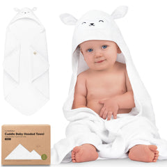 KeaBabies hooded towel lamb design close-up showing plush softness for newborn bath time.