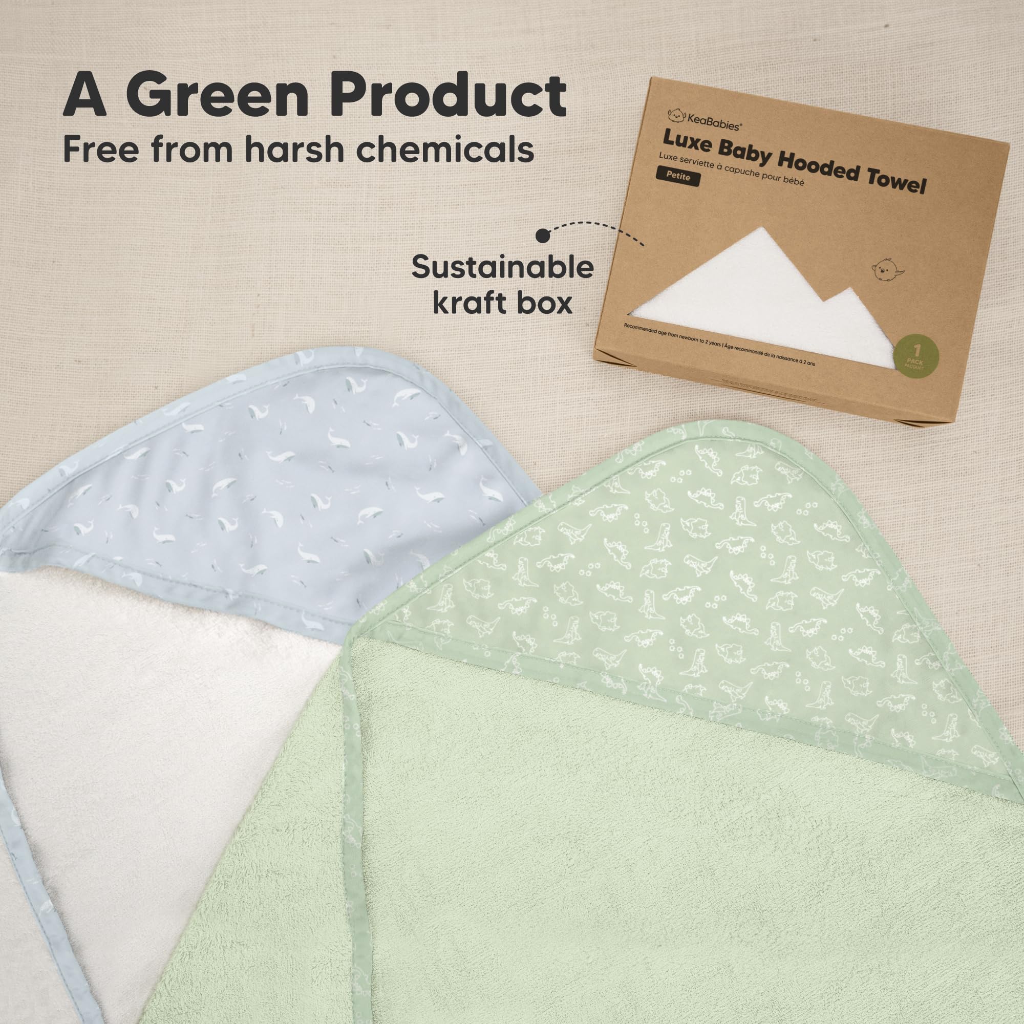 KeaBabies hooded towel labeled machine-wash and dryer-friendly